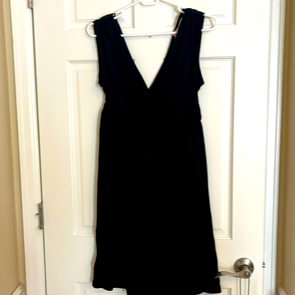 Loft deep V cotton dress, black, size small